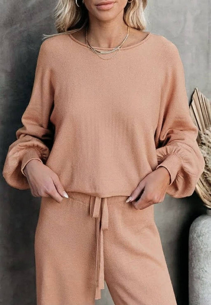 Round Neck Loose Fit Cozy Two-Piece Set khaki image 4 