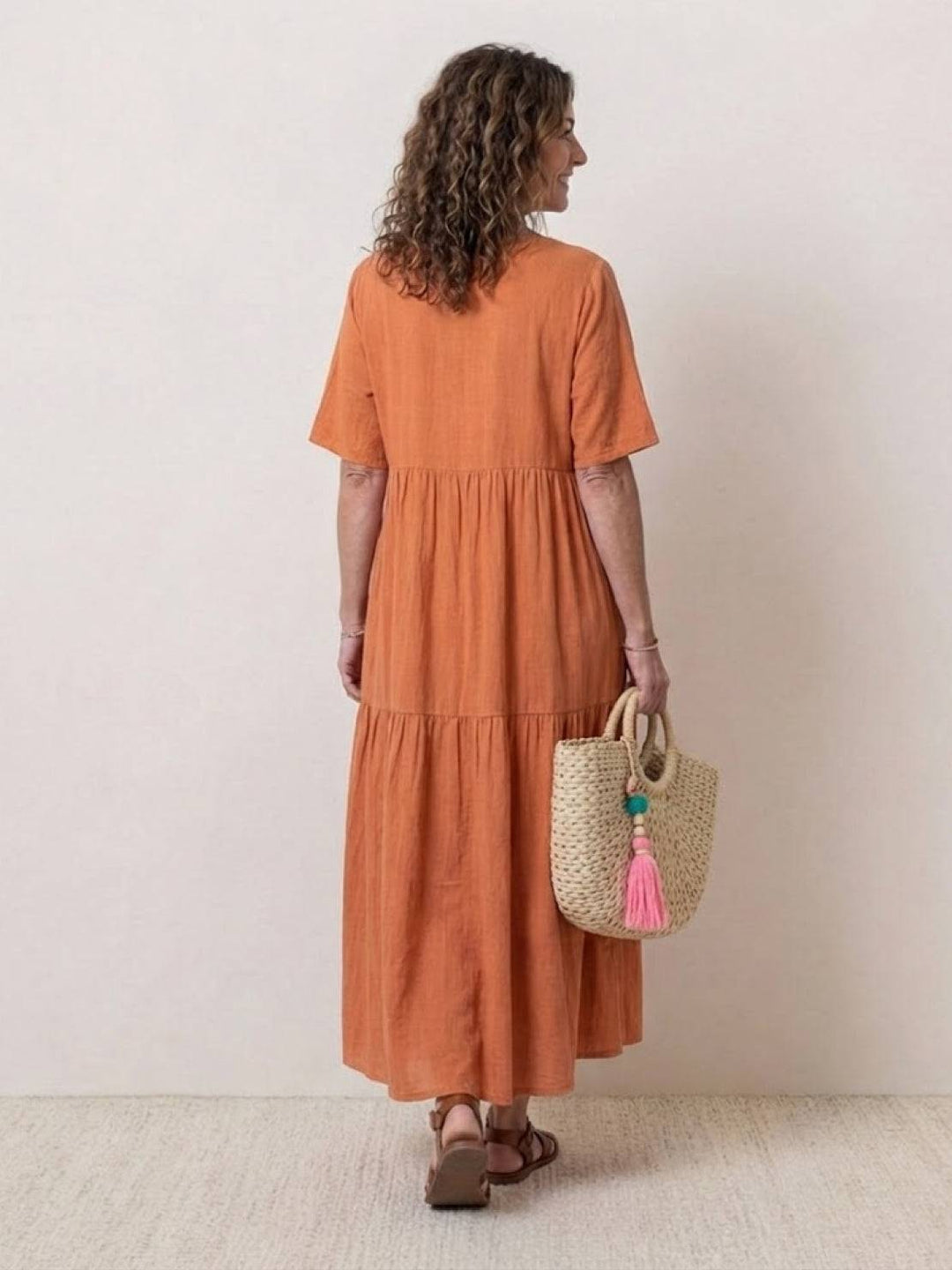 V-neck Two-Tiered Maxi Swing Dress