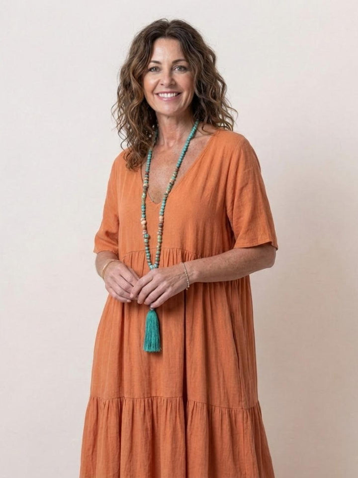 V-neck Two-Tiered Maxi Swing Dress