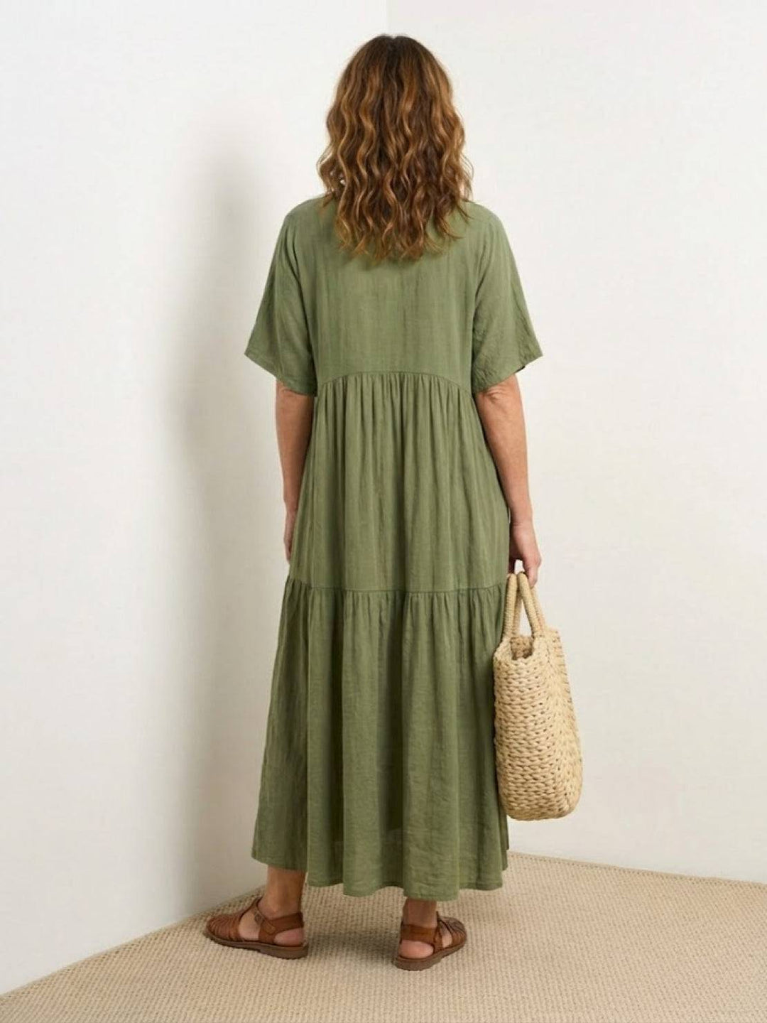 V-neck Two-Tiered Maxi Swing Dress