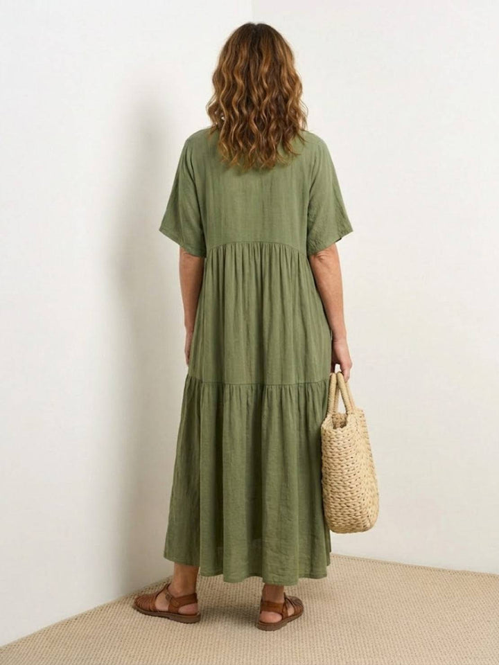 V-neck Two-Tiered Maxi Swing Dress
