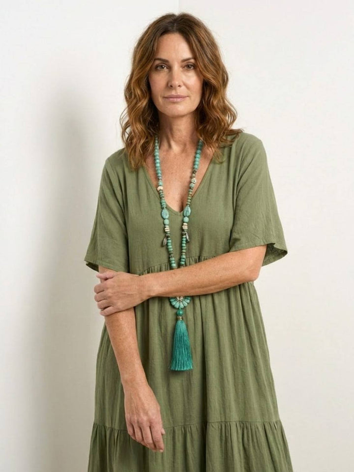 V-neck Two-Tiered Maxi Swing Dress