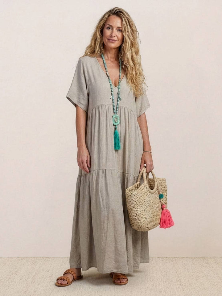 V-neck Two-Tiered Maxi Swing Dress
