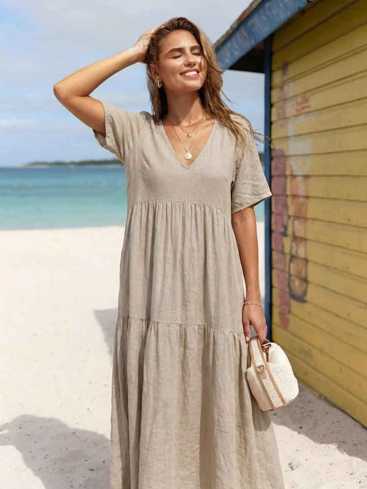 V-neck Two-Tiered Maxi Swing Dress