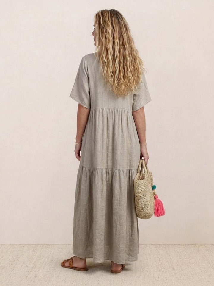 V-neck Two-Tiered Maxi Swing Dress