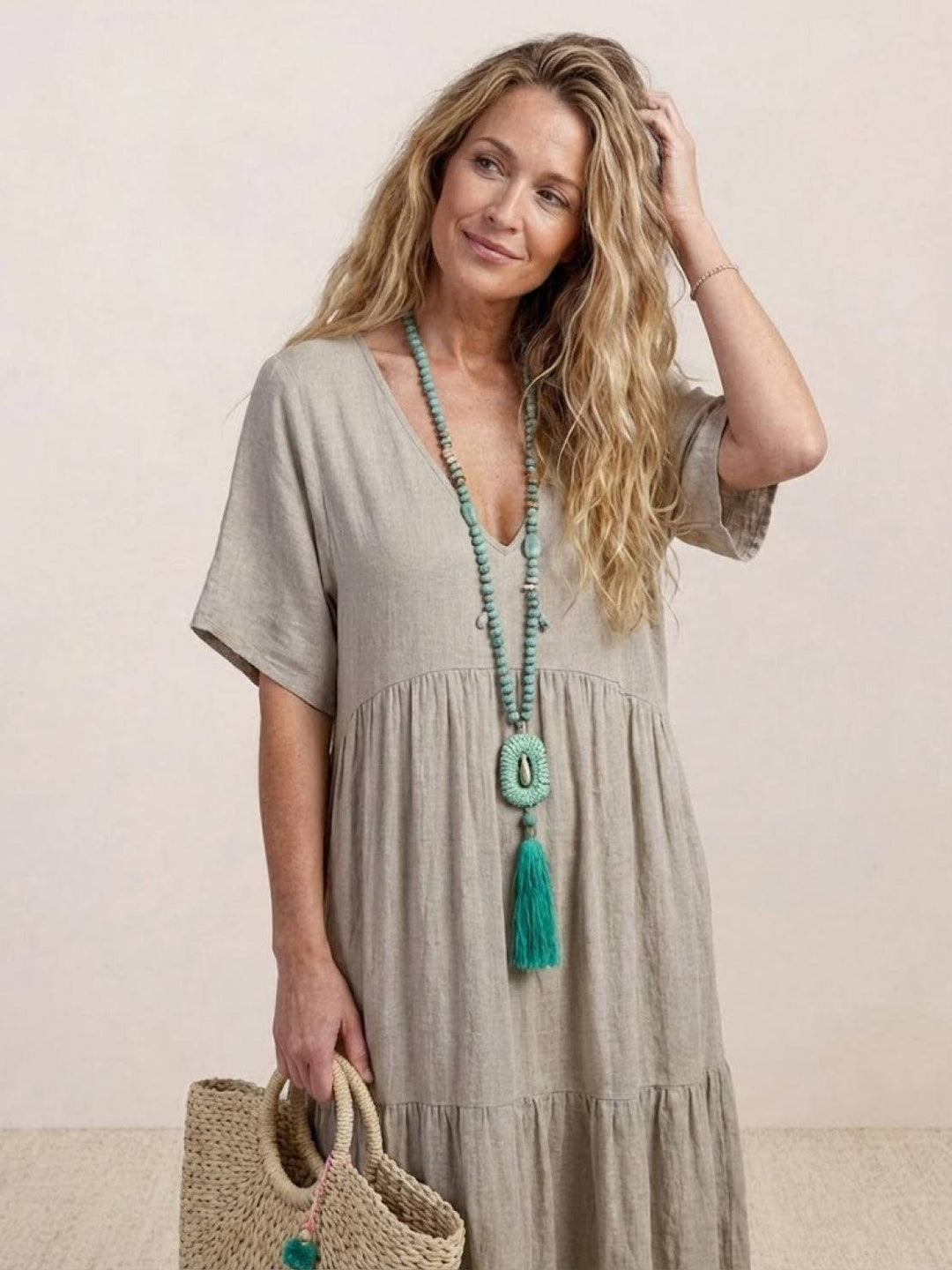 V-neck Two-Tiered Maxi Swing Dress