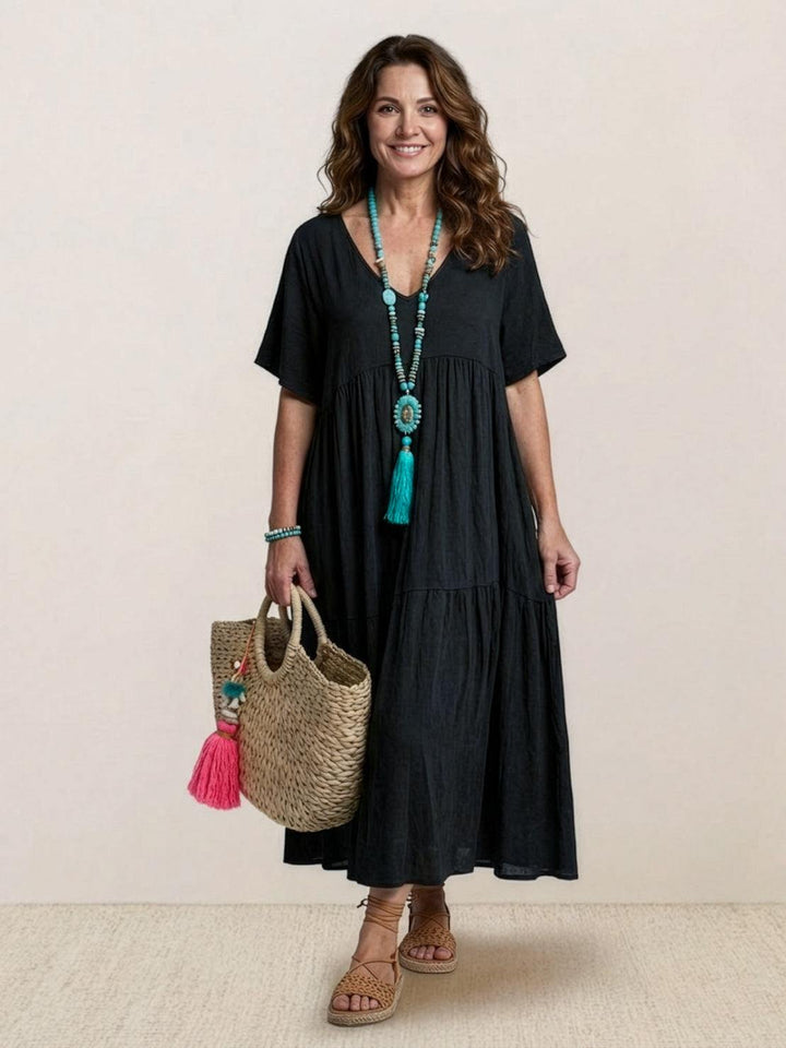 V-neck Two-Tiered Maxi Swing Dress