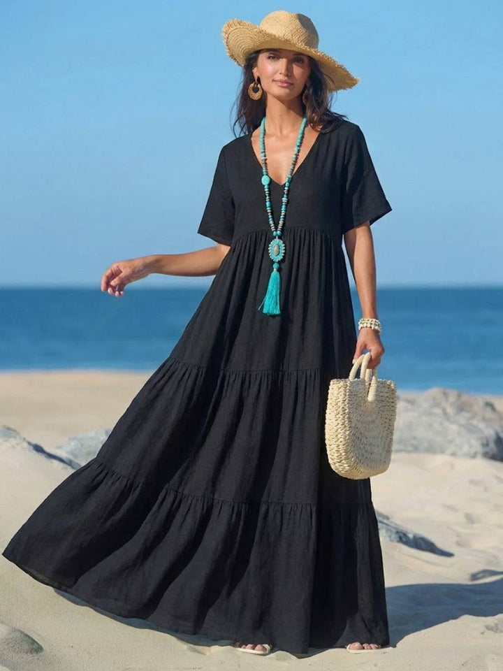 V-neck Two-Tiered Maxi Swing Dress