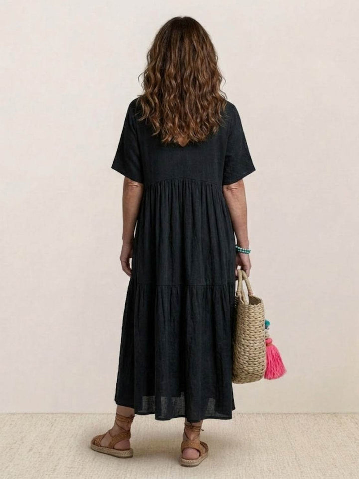V-neck Two-Tiered Maxi Swing Dress