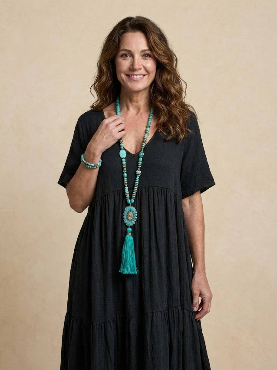 V-neck Two-Tiered Maxi Swing Dress