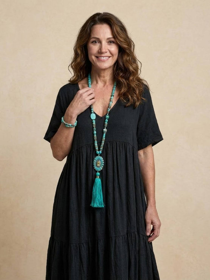 V-neck Two-Tiered Maxi Swing Dress