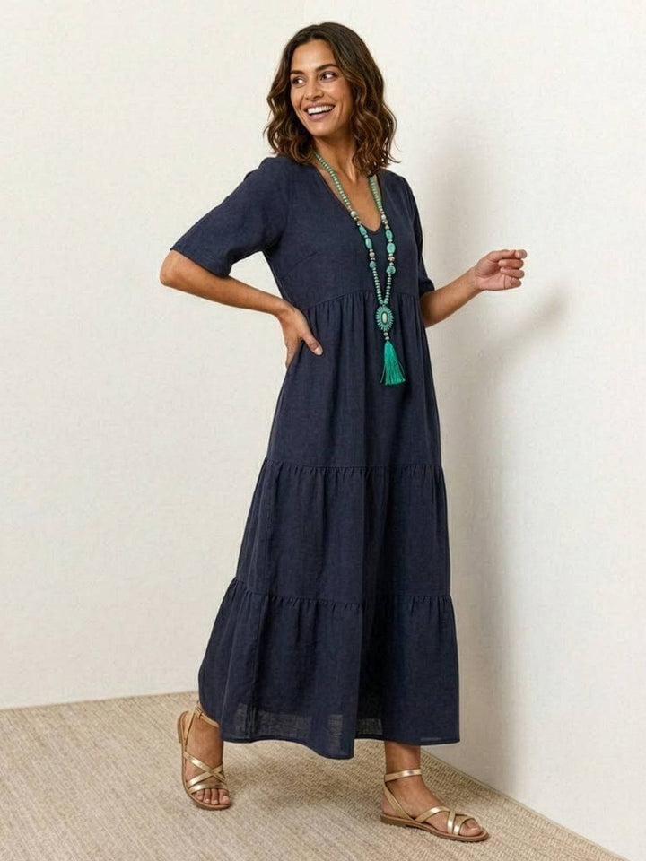V-neck Two-Tiered Maxi Swing Dress