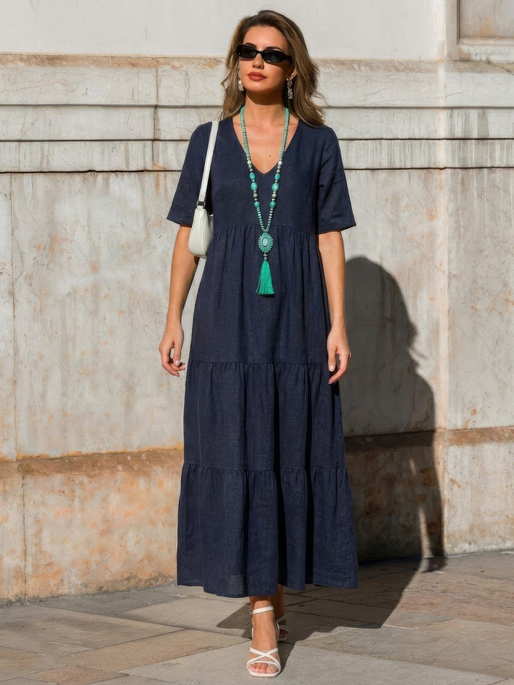 V-neck Two-Tiered Maxi Swing Dress