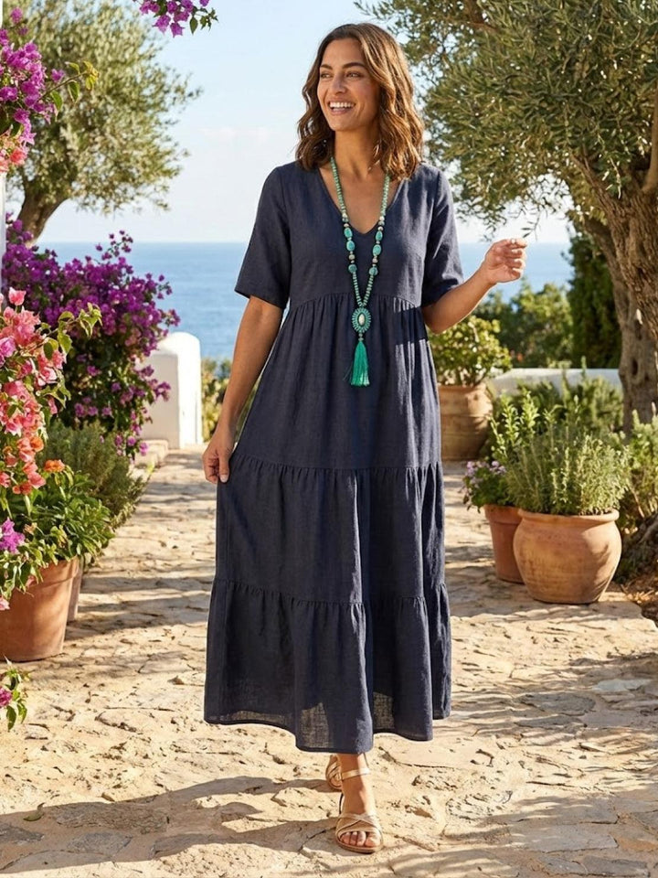 V-neck Two-Tiered Maxi Swing Dress