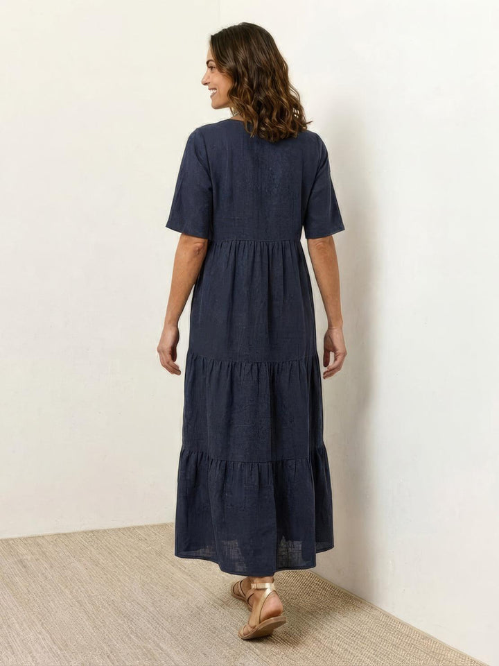 V-neck Two-Tiered Maxi Swing Dress