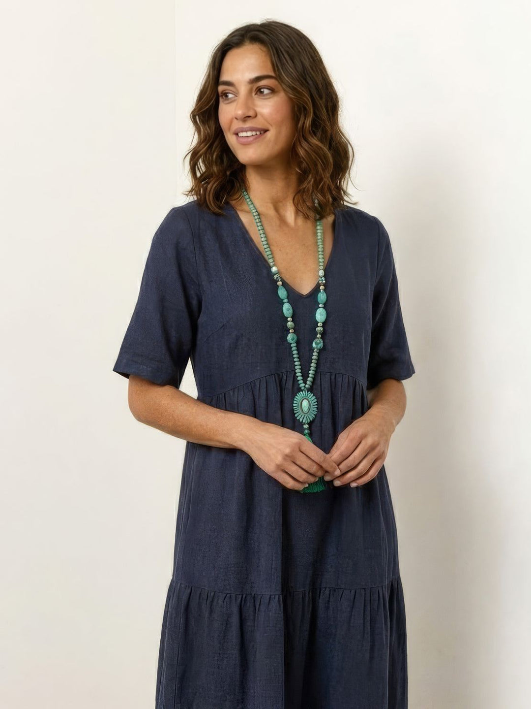 V-neck Two-Tiered Maxi Swing Dress