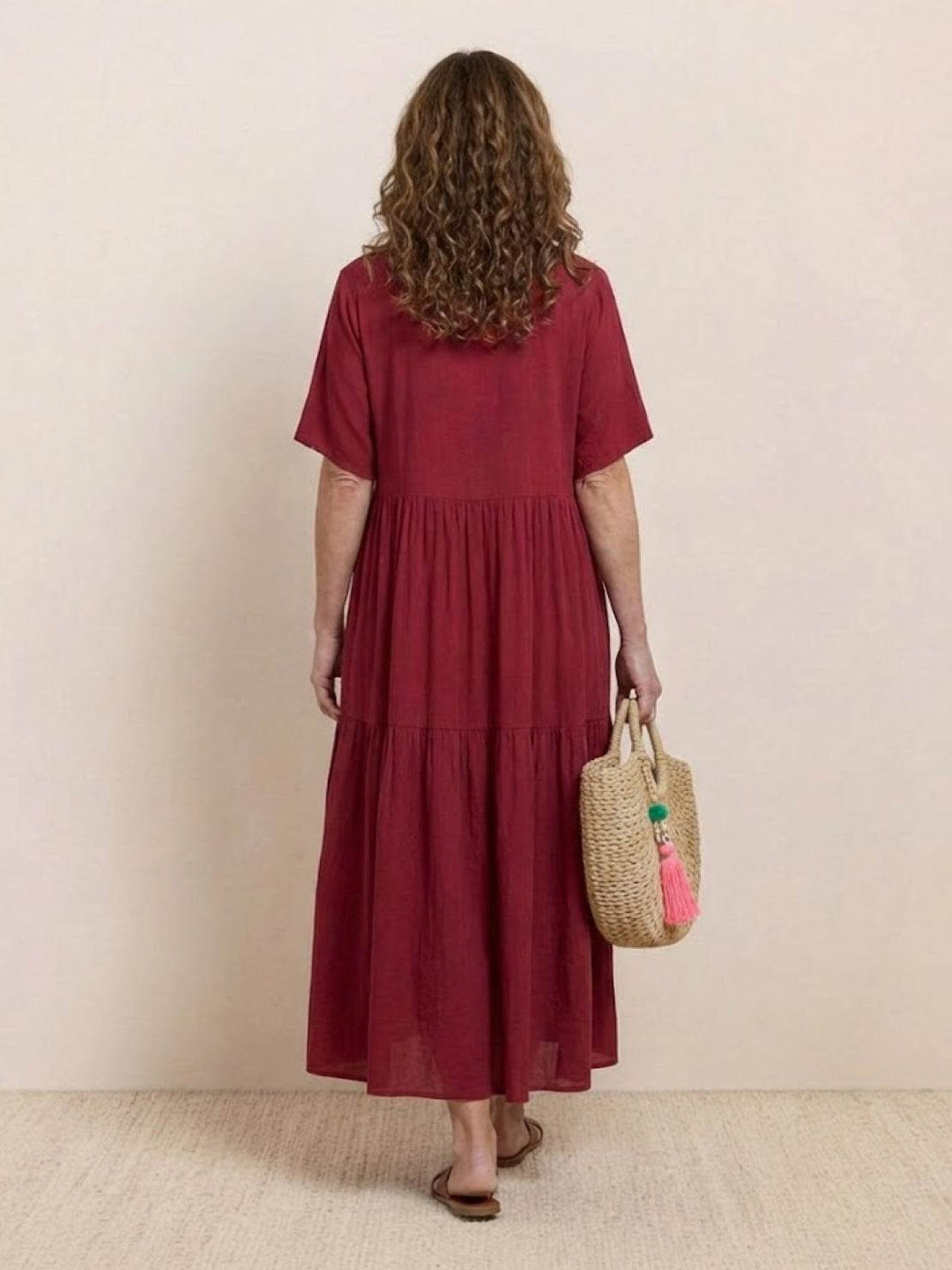V-neck Two-Tiered Maxi Swing Dress