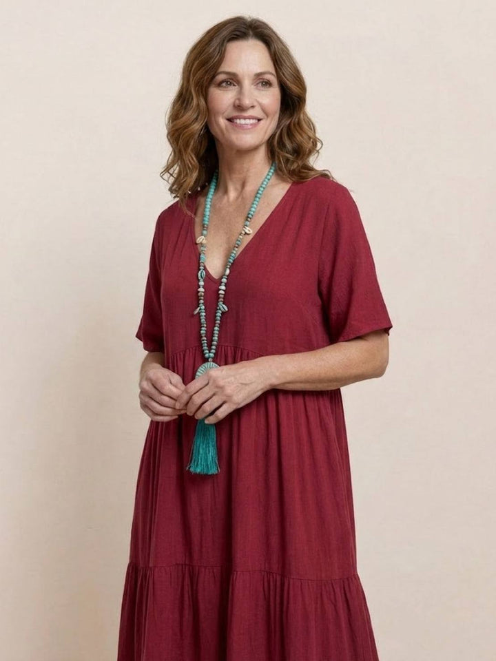 V-neck Two-Tiered Maxi Swing Dress
