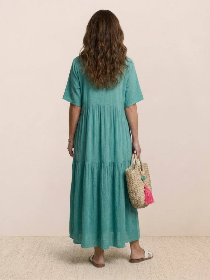 V-neck Two-Tiered Maxi Swing Dress