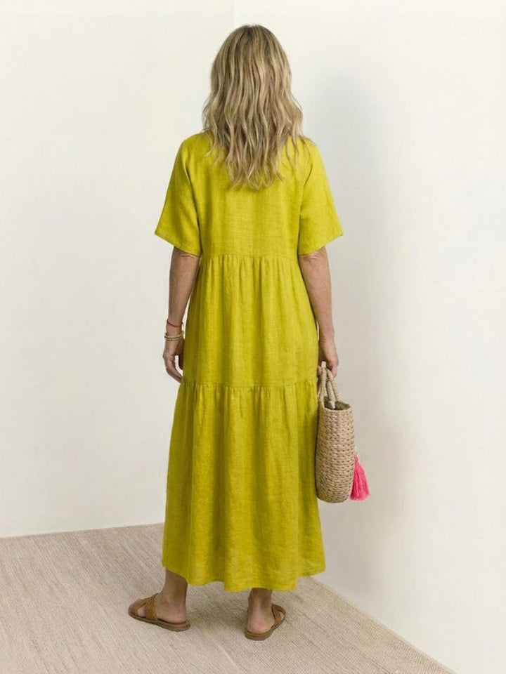 V-neck Two-Tiered Maxi Swing Dress