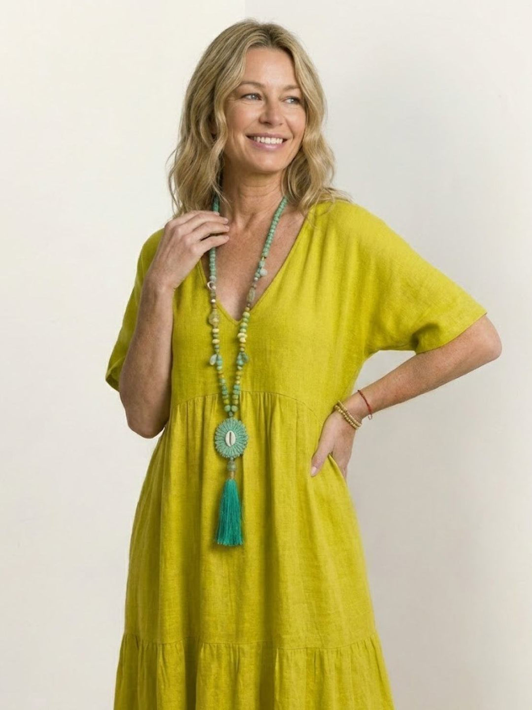 V-neck Two-Tiered Maxi Swing Dress