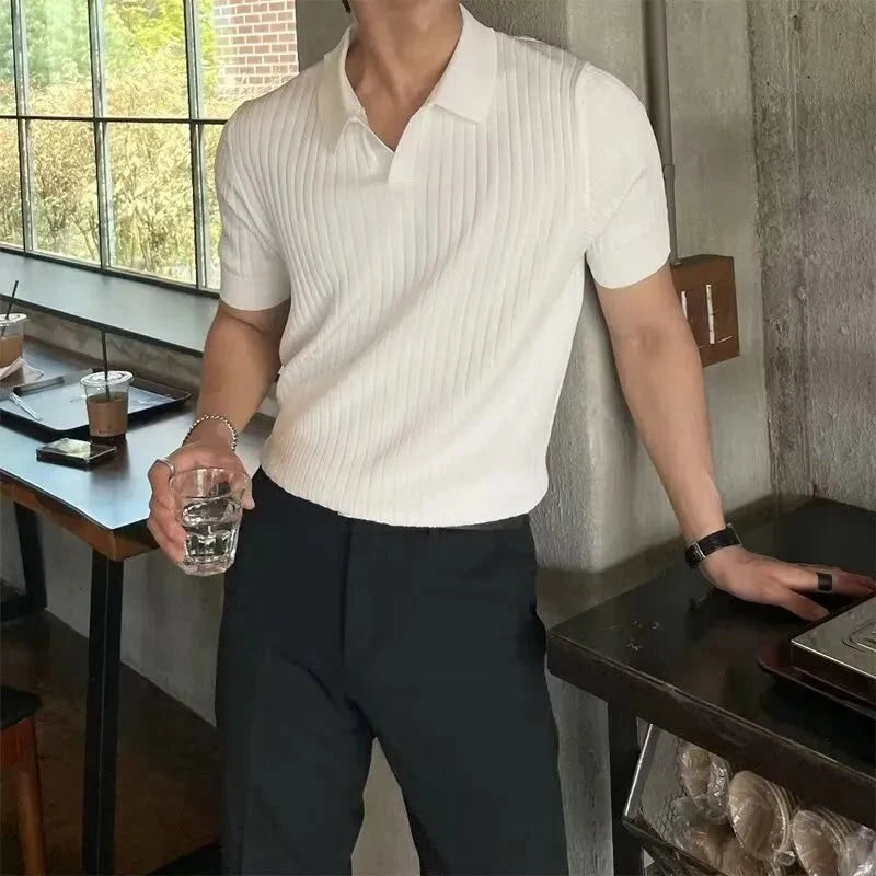 VERTICAL RIBBED SHORT-SLEEVE POLO