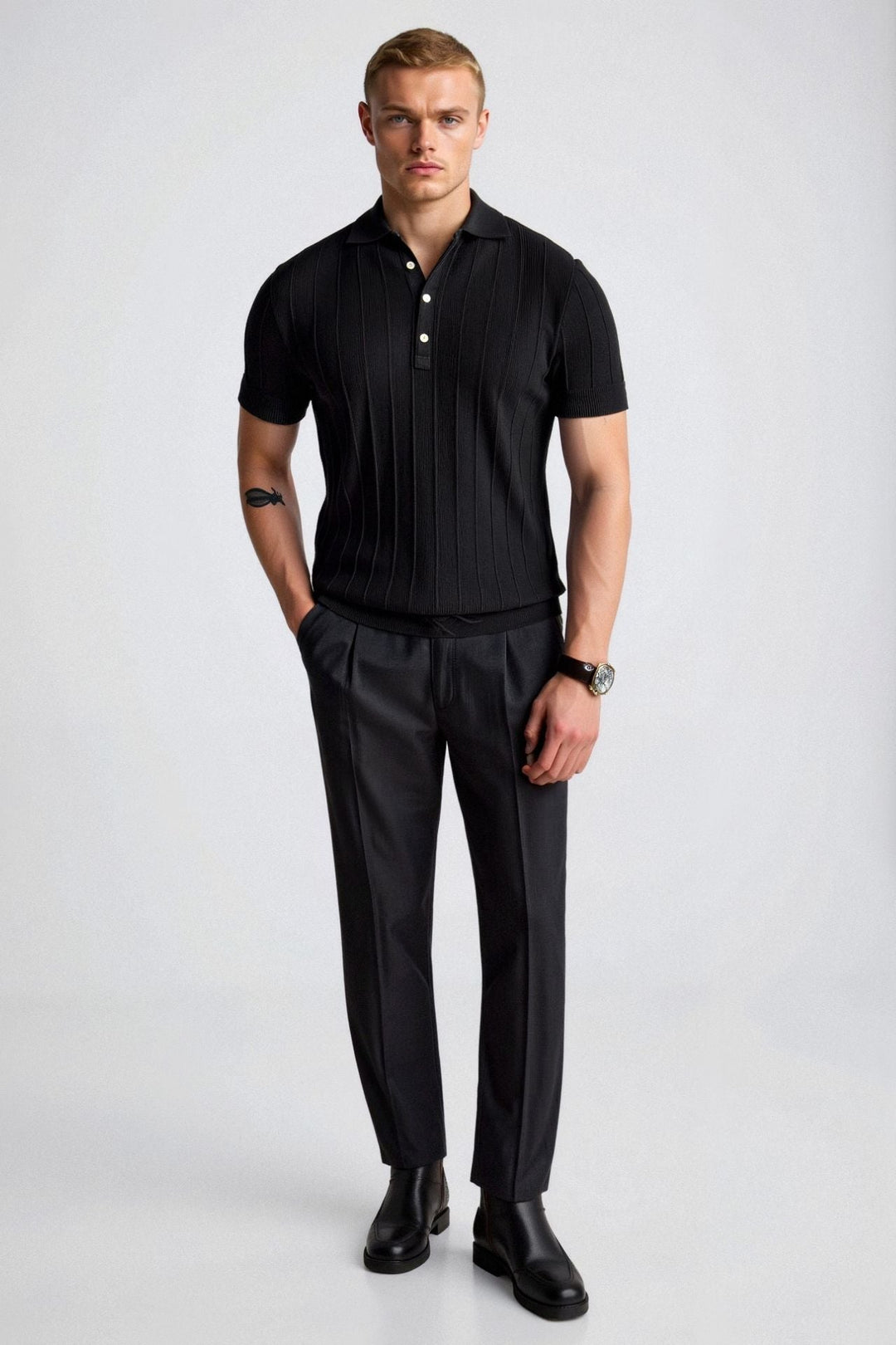 VERTICAL RIBBED RAGLAN POLO