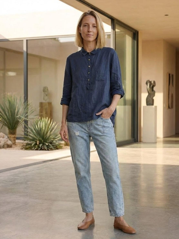 Vintage Linen Shirt navy blue image 3 