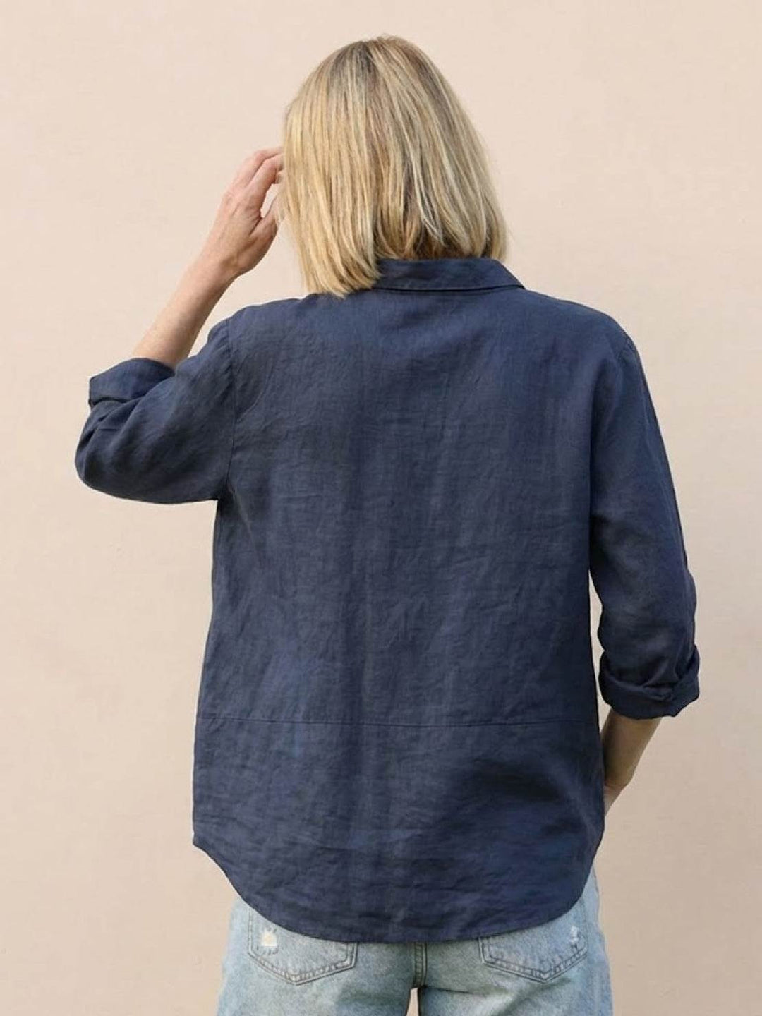 Vintage Linen Shirt navy blue image 4 