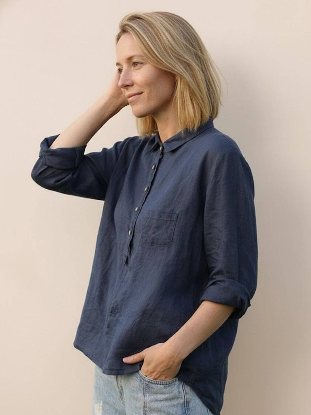 Vintage Linen Shirt navy blue image 5 