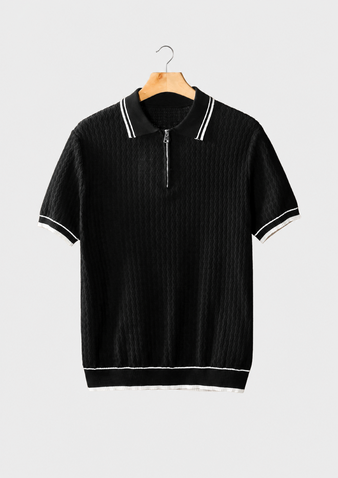 Wavy Textured Zipper Polo black image 1 #color_black
