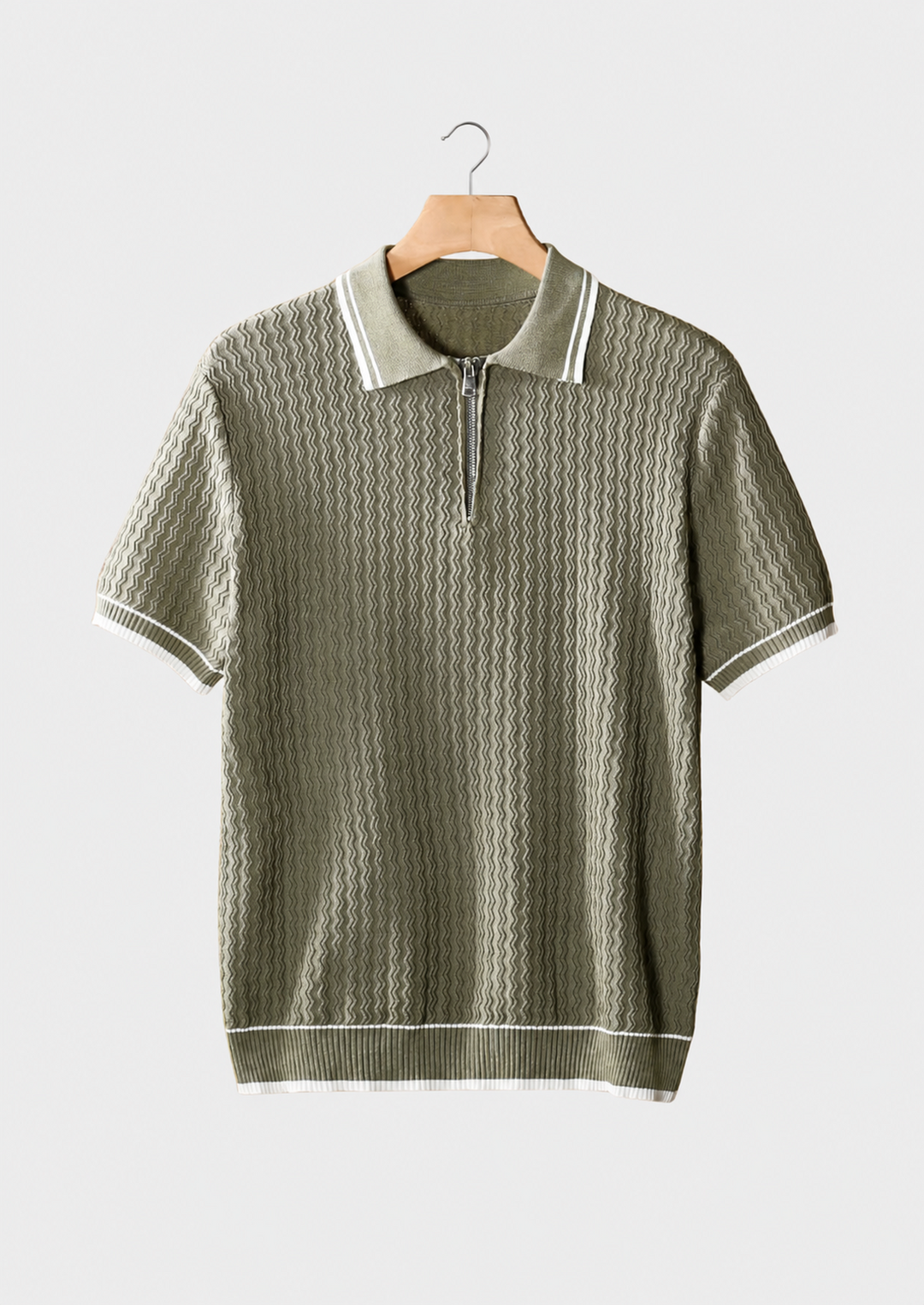 Wavy Textured Zipper Polo taupe image 1 #color_taupe