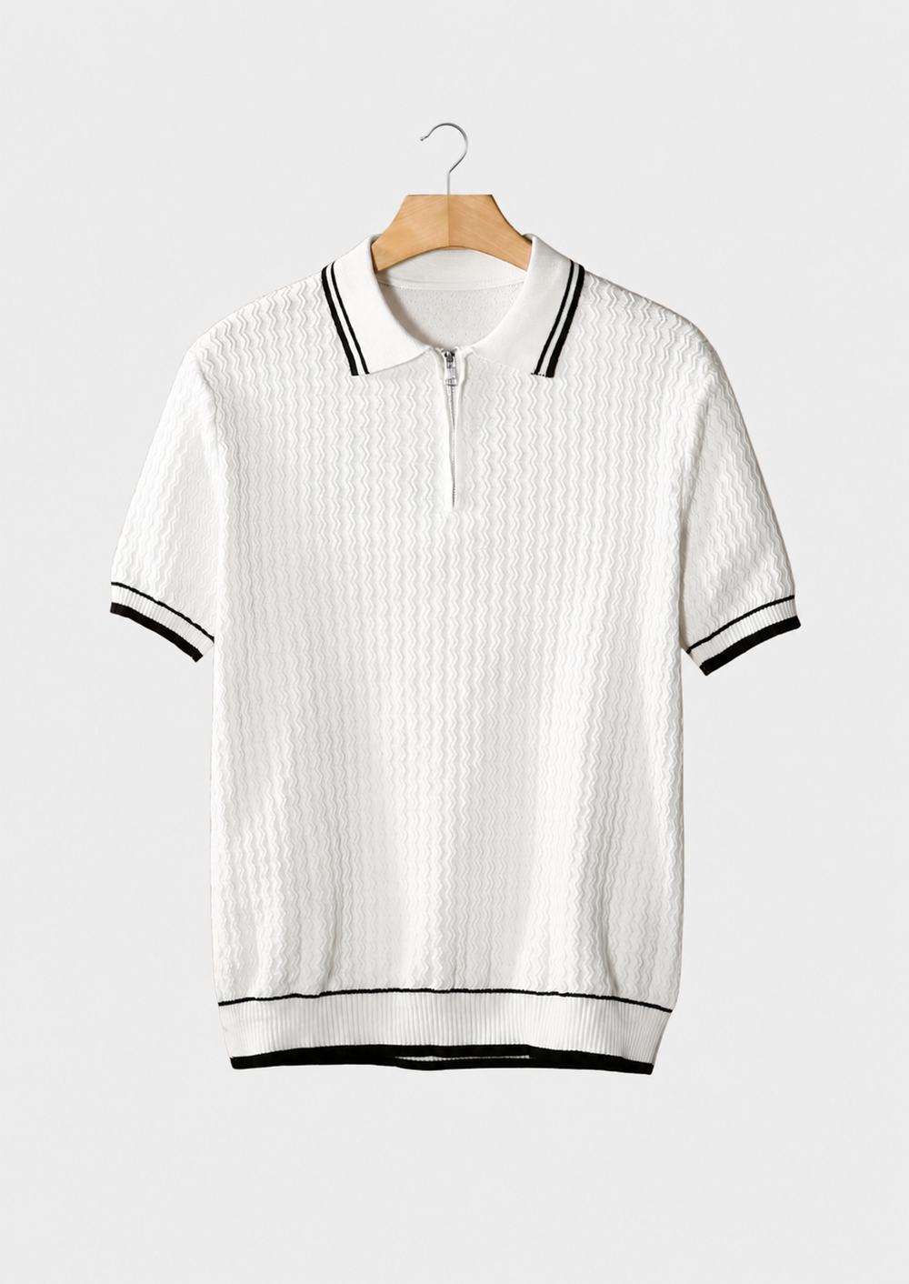 Wavy Textured Zipper Polo white image 1 #color_white