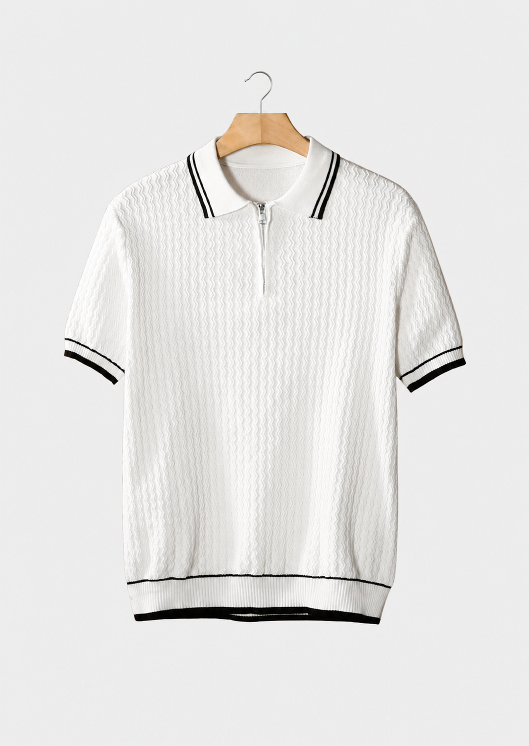 Wavy Textured Zipper Polo white image 1 #color_white