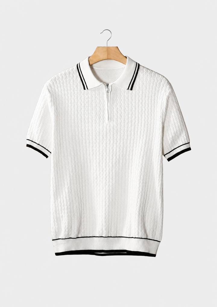 Wavy Textured Zipper Polo white image 1 #color_white