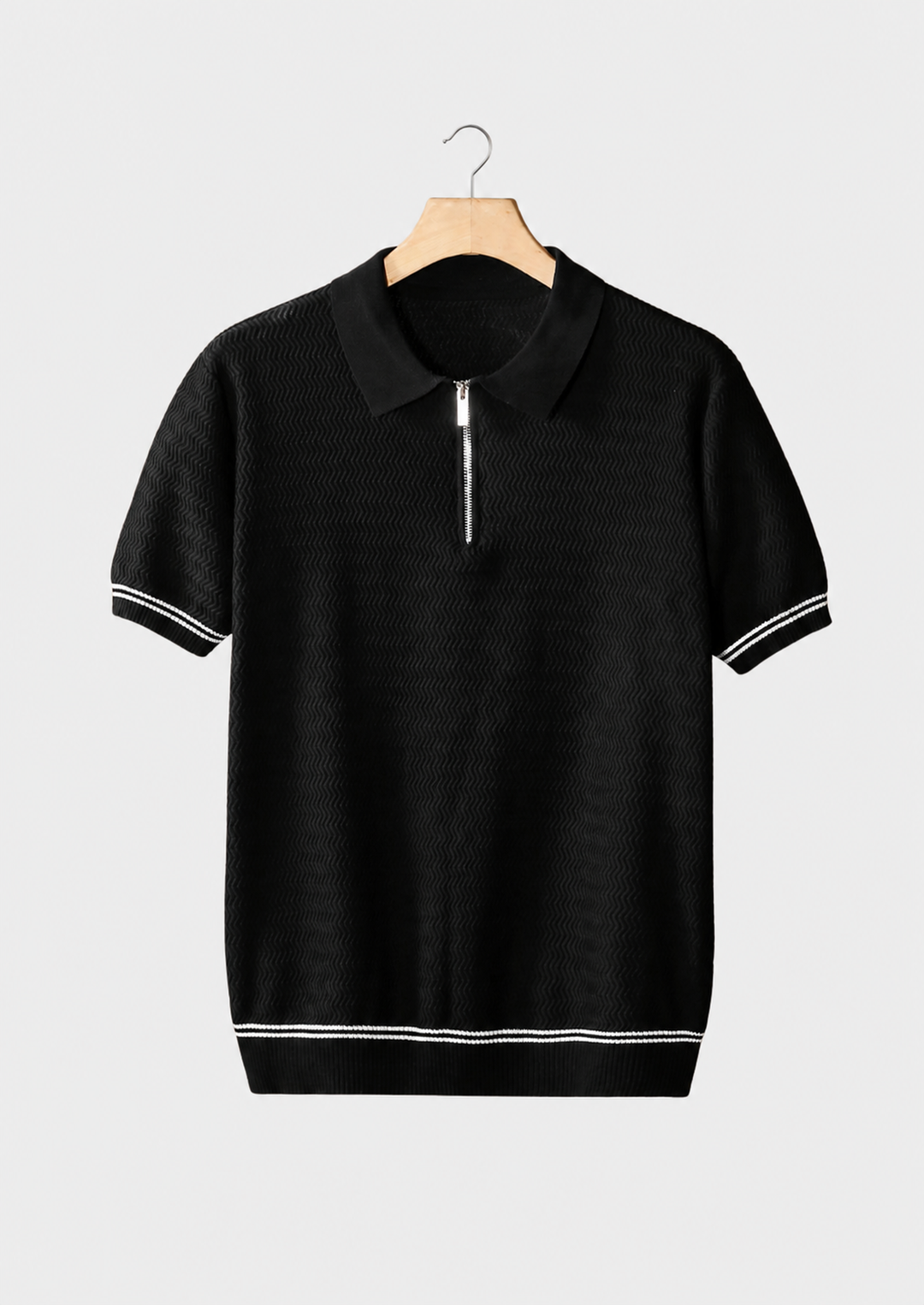 Zigzag Textured Zipper Polo black image 1 #color_black