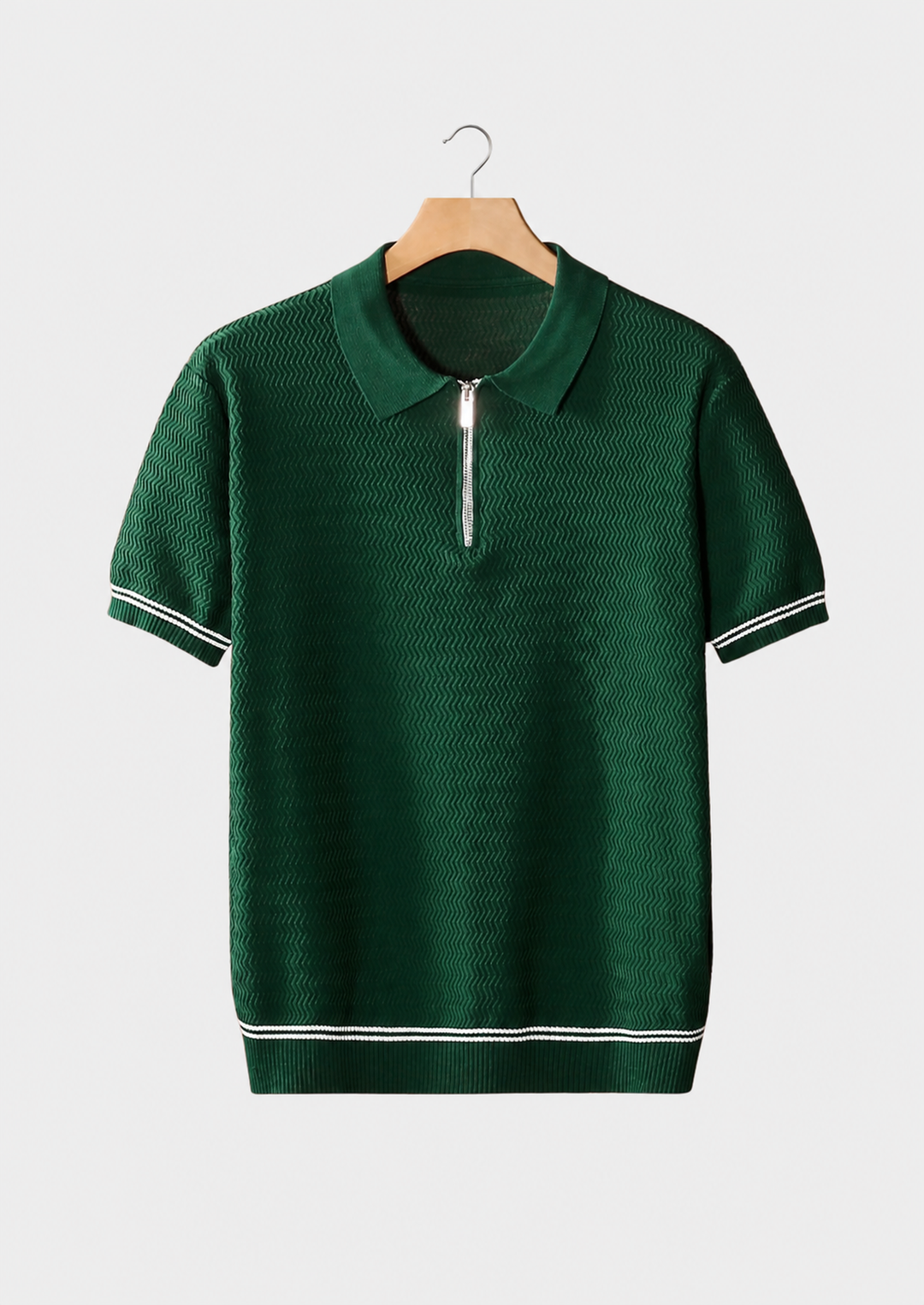 Zigzag Textured Zipper Polo green image 1 #color_green