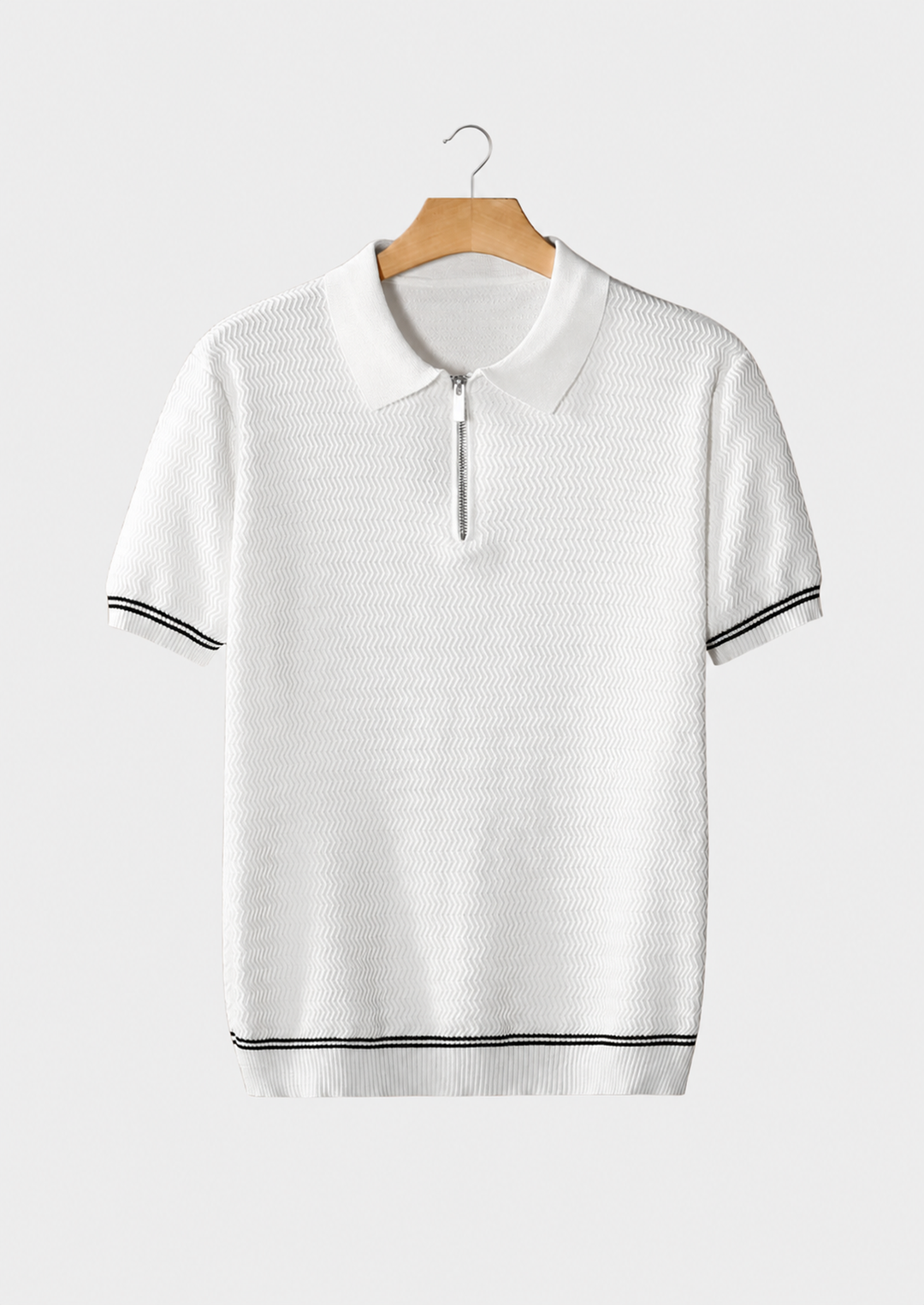 Zigzag Textured Zipper Polo white image 1 #color_white